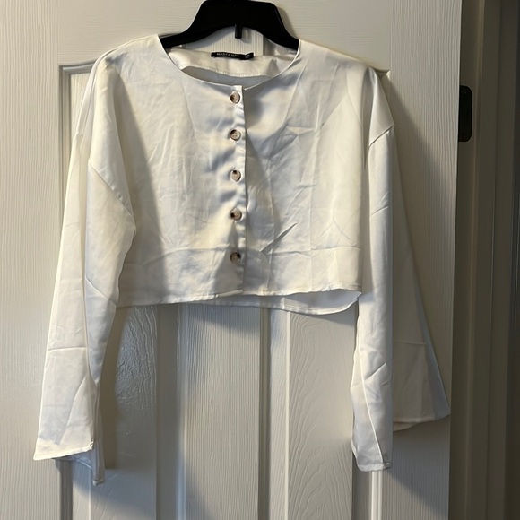 Nasty Girl white cropped top with wide sleeves size 6 (us) - Picture 1 of 6